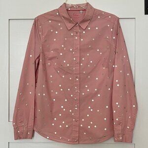 Boden Pink Button Down w/ Metallic Polk-a-dots